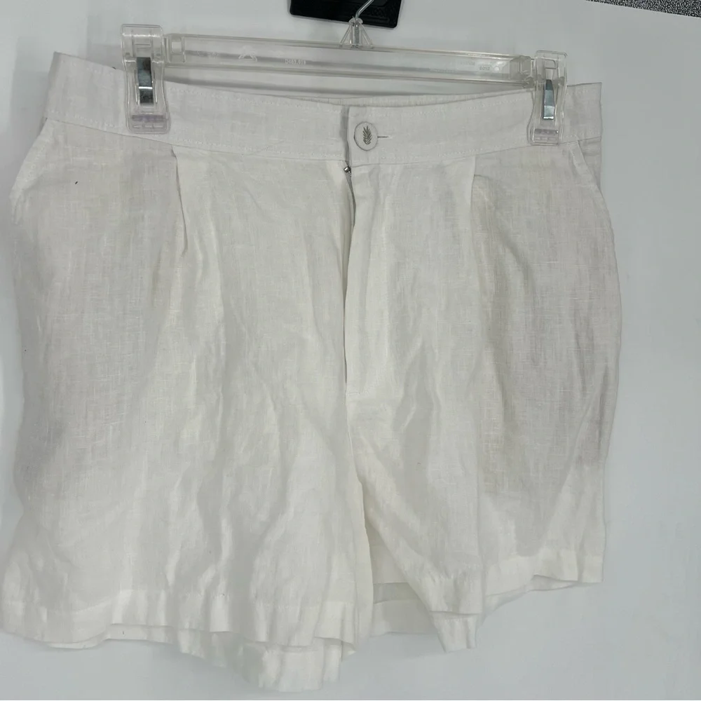 Calypso St.‎ Barth 100% Linen Shorts Embroidered Palm Leaves White Medium